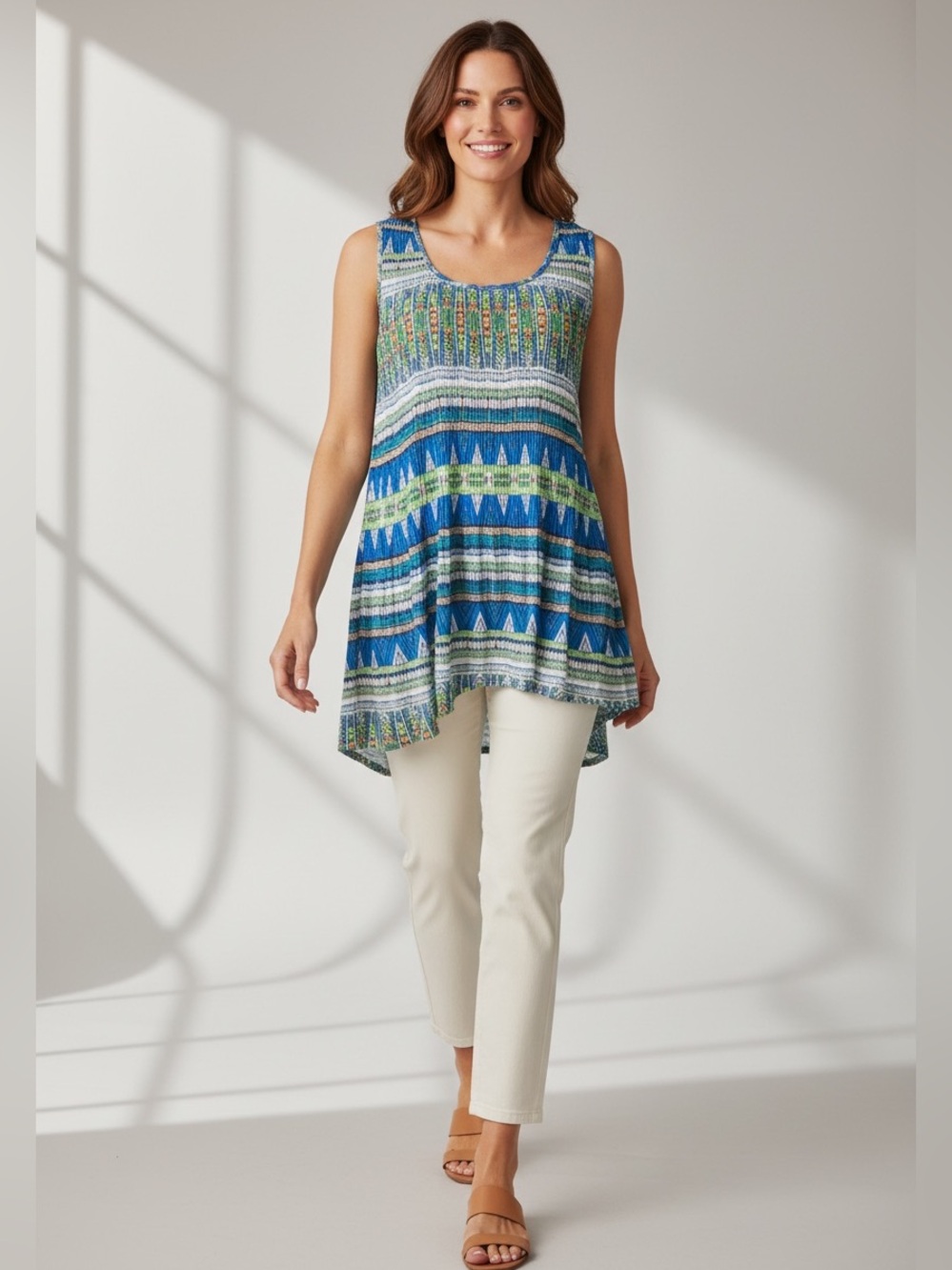 Live and Let Live | Chiffon Pleated Asymmetrical Tunic Tank L